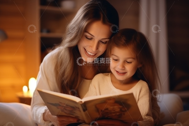 高清大图下载【趣麦麦图】母亲读睡前故事