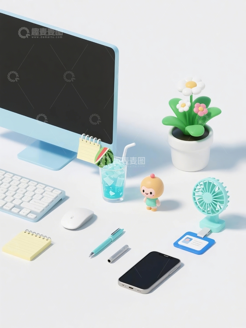 高清大图下载【趣麦麦图】3d卡通办公用品桌面装饰1