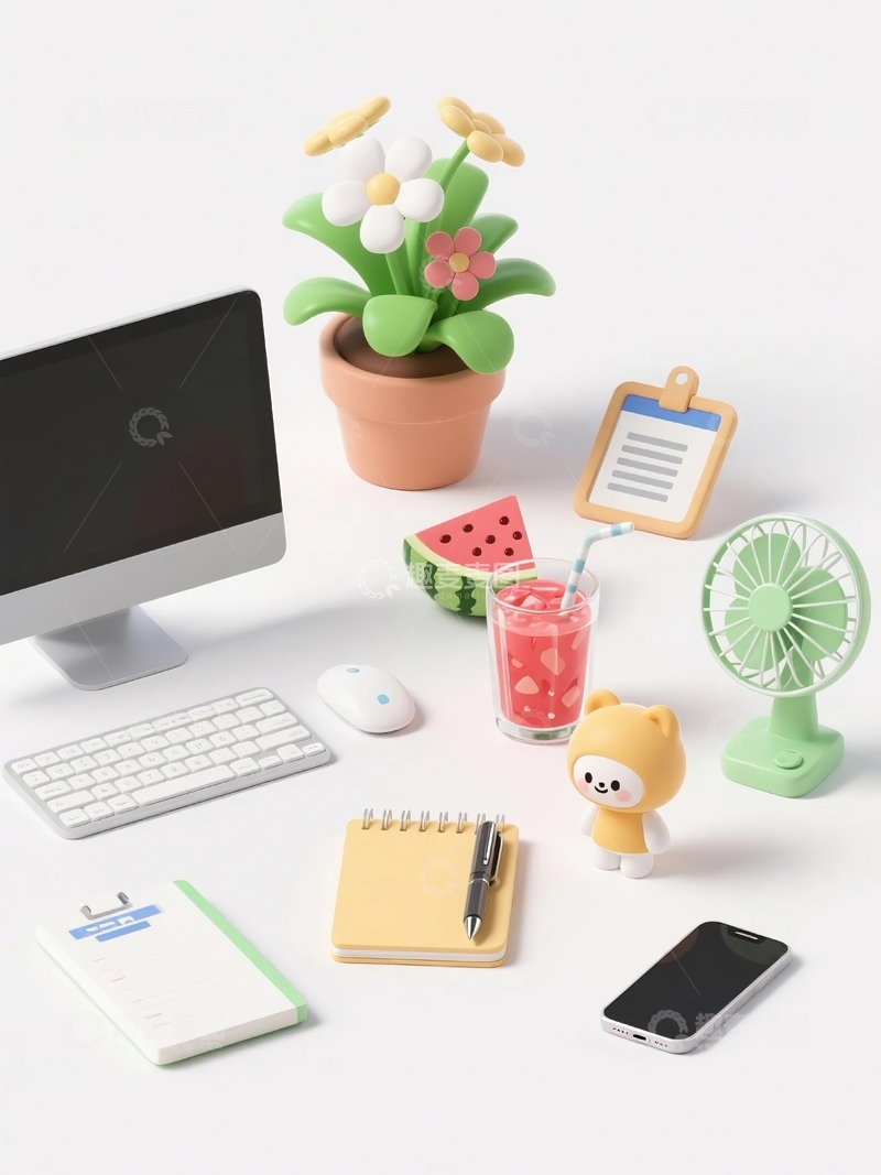 高清大图下载【趣麦麦图】3d卡通办公用品桌面装饰3