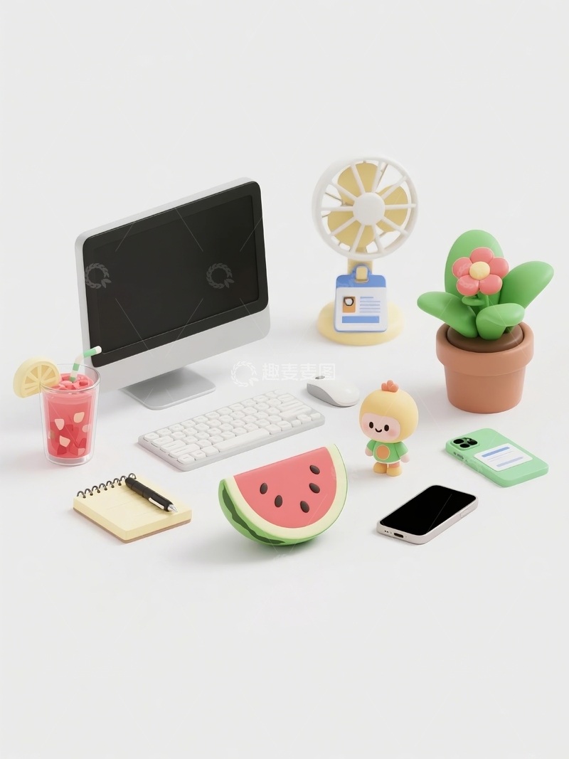 高清大图下载【趣麦麦图】3d卡通办公用品桌面装饰2