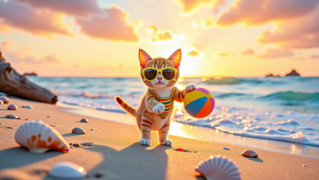 猫猫在海边玩耍