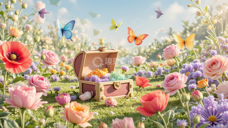 高清大图下载【趣麦麦图】春天鲜花礼盒蝴蝶