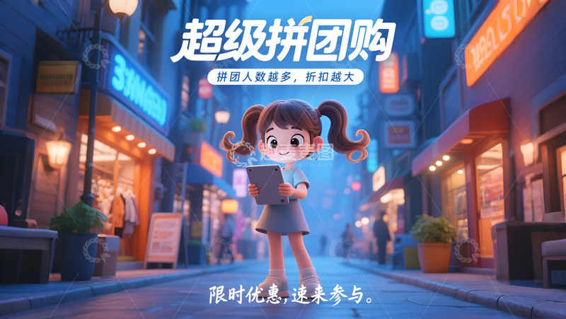 高清大图下载【趣麦麦图】超级拼团购海报