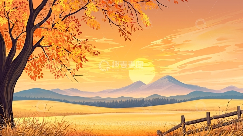 高清大图下载【趣麦麦图】秋日山景落日暖阳