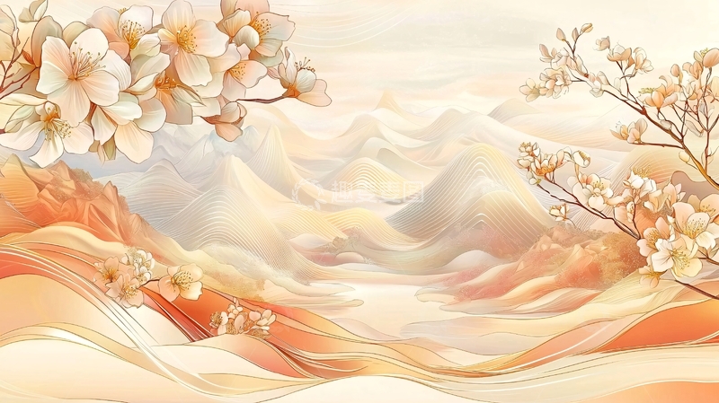 高清大图下载【趣麦麦图】淡雅花卉山水意境图