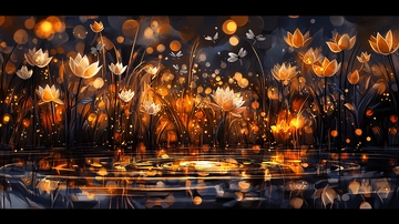 金色花朵闪耀水面