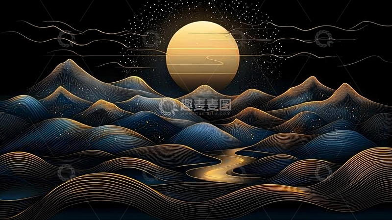 高清大图下载【趣麦麦图】静谧夜色山水画