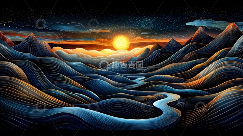 高清大图下载【趣麦麦图】山间河流日出美景