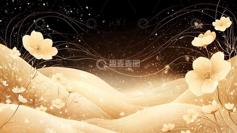 高清大图下载【趣麦麦图】金色花朵在夜空背景下飞舞