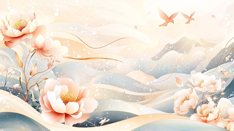 高清大图下载【趣麦麦图】水墨风山水花卉唯美意境背景