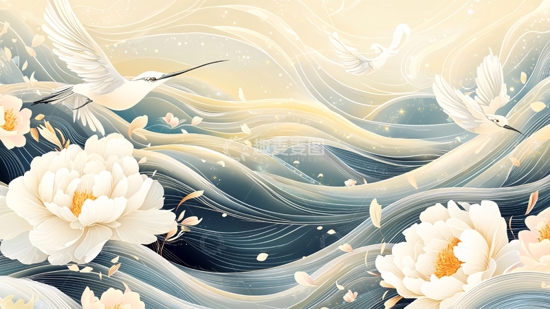 高清大图下载【趣麦麦图】水波纹上的白色花朵