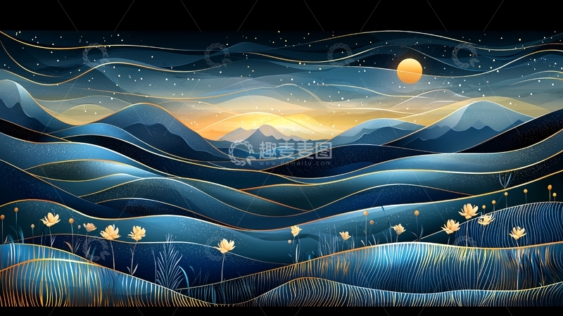 高清大图下载【趣麦麦图】抽象山水夜景