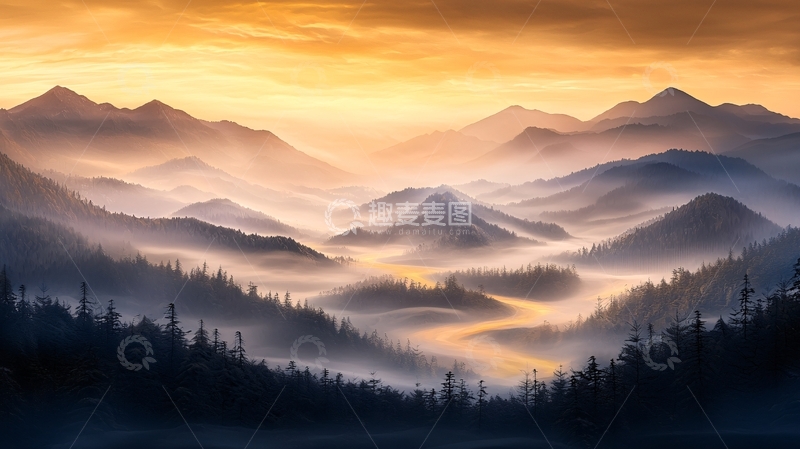 高清大图下载【趣麦麦图】金色阳光下的山脉