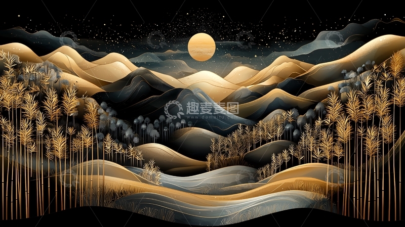 高清大图下载【趣麦麦图】抽象山水月夜