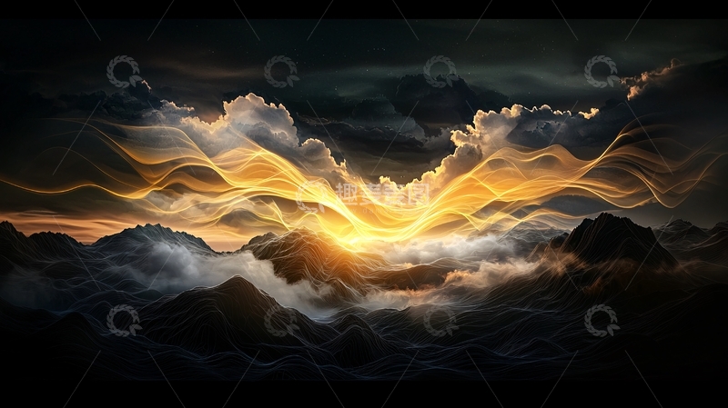 高清大图下载【趣麦麦图】金色光芒穿透云层
