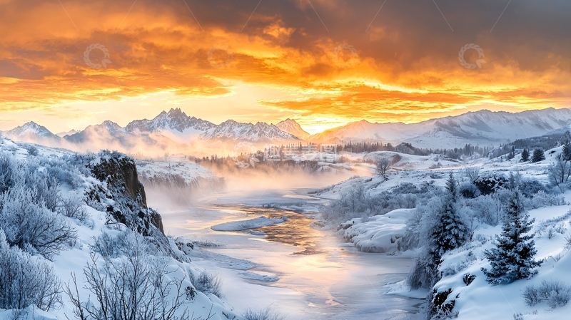 高清大图下载【趣麦麦图】雪山日出高清图片