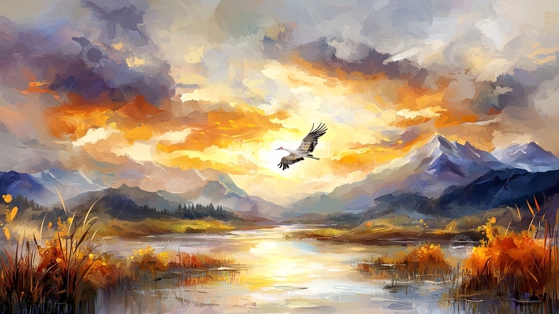 高清大图下载【趣麦麦图】夕阳下飞翔的雄鹰