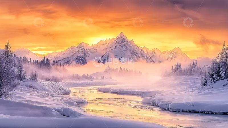 高清大图下载【趣麦麦图】雪山日落高清图片