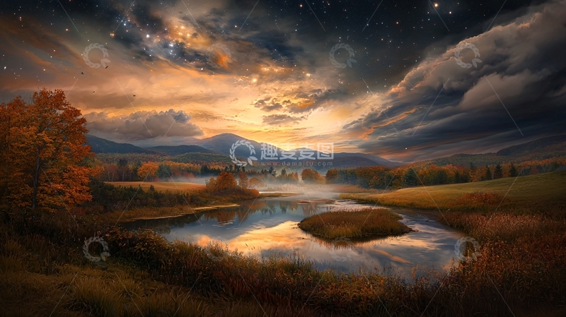 高清大图下载【趣麦麦图】宁静的秋夜星空风景