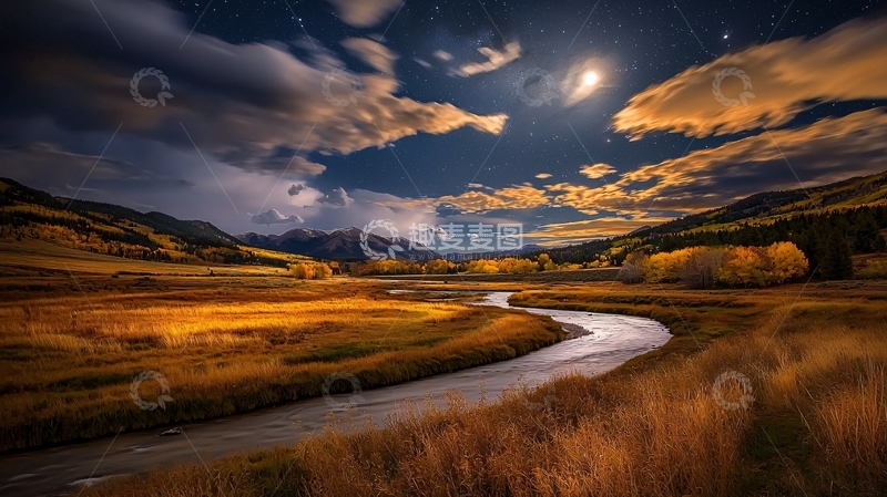 高清大图下载【趣麦麦图】金色原野上的蜿蜒河流