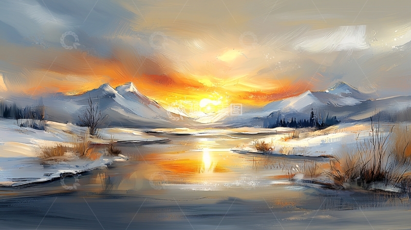 高清大图下载【趣麦麦图】冬季雪山日落倒影