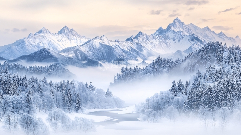 高清大图下载【趣麦麦图】雪山雾绕群峰叠嶂