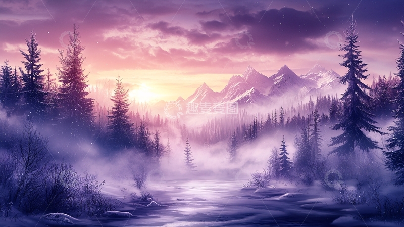 高清大图下载【趣麦麦图】紫色调唯美风景插画