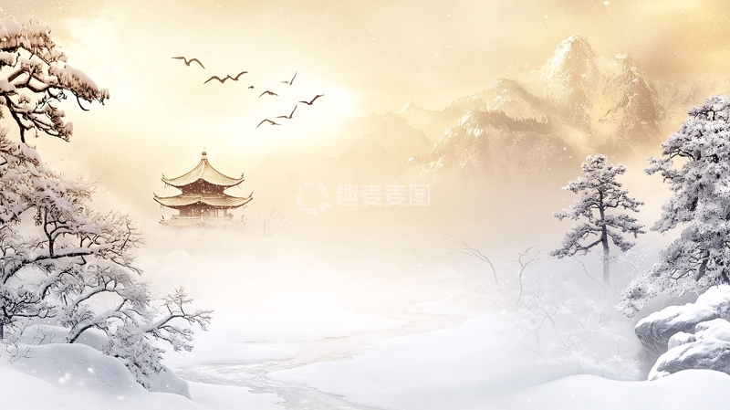 高清大图下载【趣麦麦图】雪山中的古风建筑