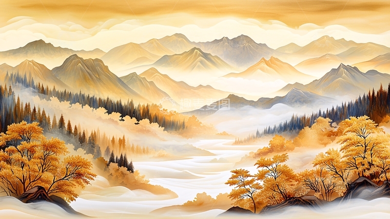 高清大图下载【趣麦麦图】金色山脉云雾缭绕