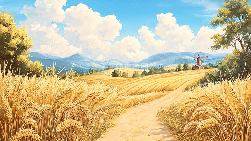 高清大图下载【趣麦麦图】金色麦田与乡村风景