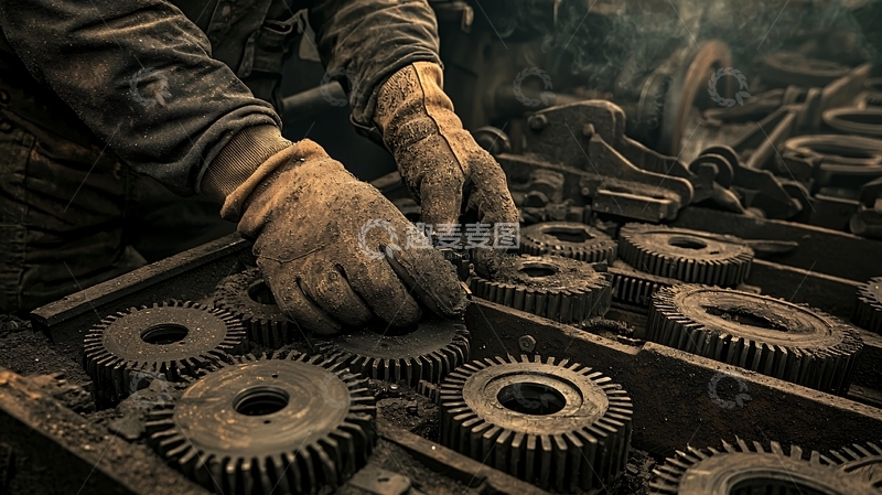 高清大图下载【趣麦麦图】工人手持齿轮零件工作特写