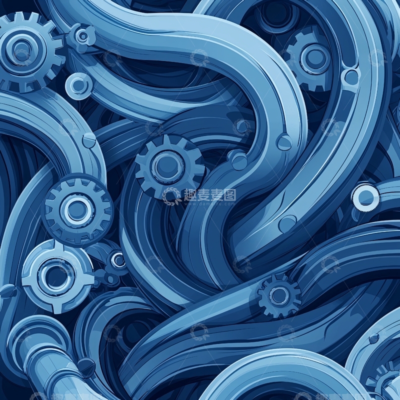 高清大图下载【趣麦麦图】科技感蓝色管道齿轮机械