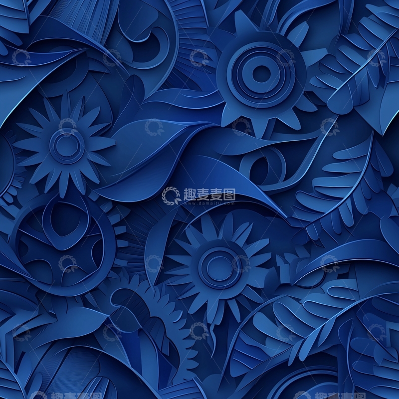 高清大图下载【趣麦麦图】蓝色花卉机械风格背景