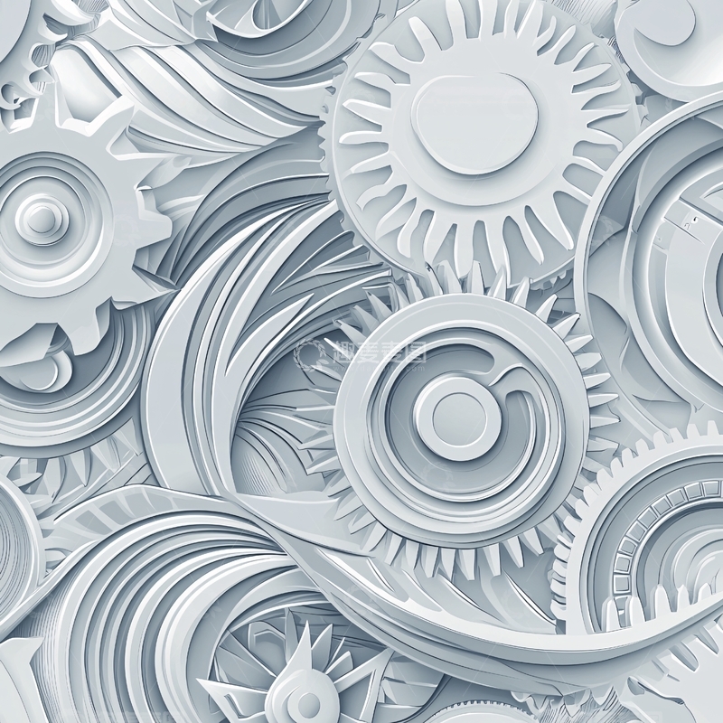高清大图下载【趣麦麦图】白色齿轮和叶片组成的图案