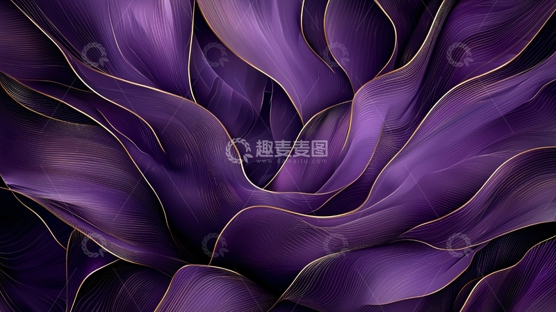 高清大图下载【趣麦麦图】紫色的花瓣与金色线条