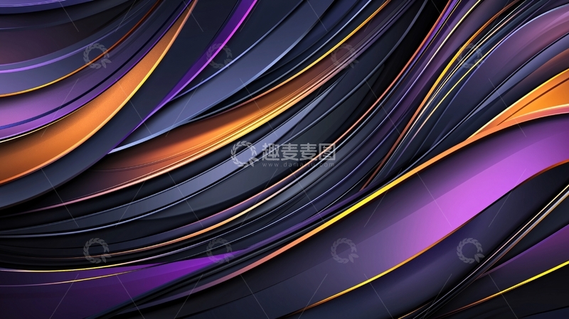 高清大图下载【趣麦麦图】抽象紫色蓝色金色线条