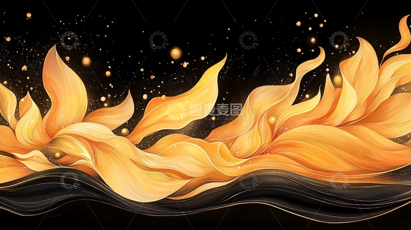 高清大图下载【趣麦麦图】金色花朵在黑色背景上绽放