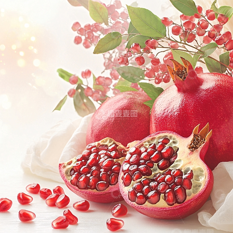 高清大图下载【趣麦麦图】红色石榴与浆果的静物