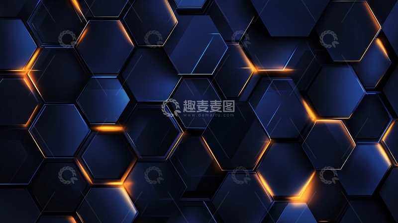 高清大图下载【趣麦麦图】深蓝色蜂窝结构发光缝隙