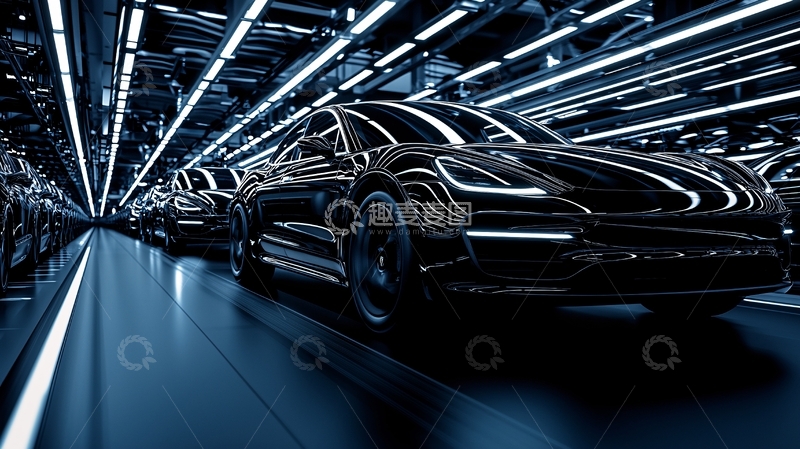 高清大图下载【趣麦麦图】黑色汽车在明亮的工厂
