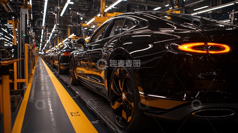 高清大图下载【趣麦麦图】汽车生产线上的黑色轿车