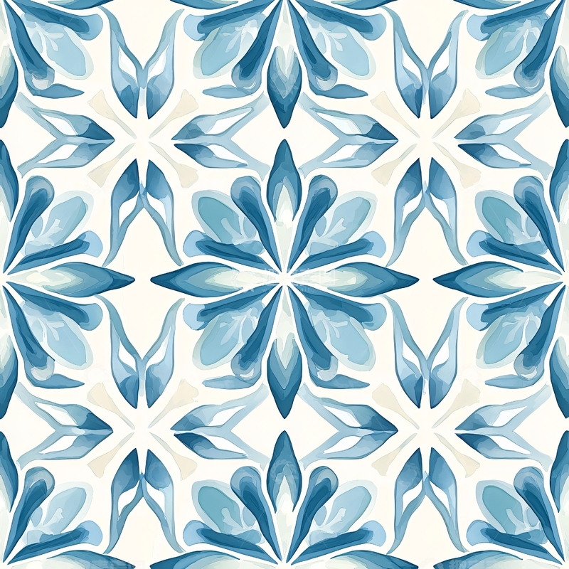 高清大图下载【趣麦麦图】蓝色水彩花卉重复图案