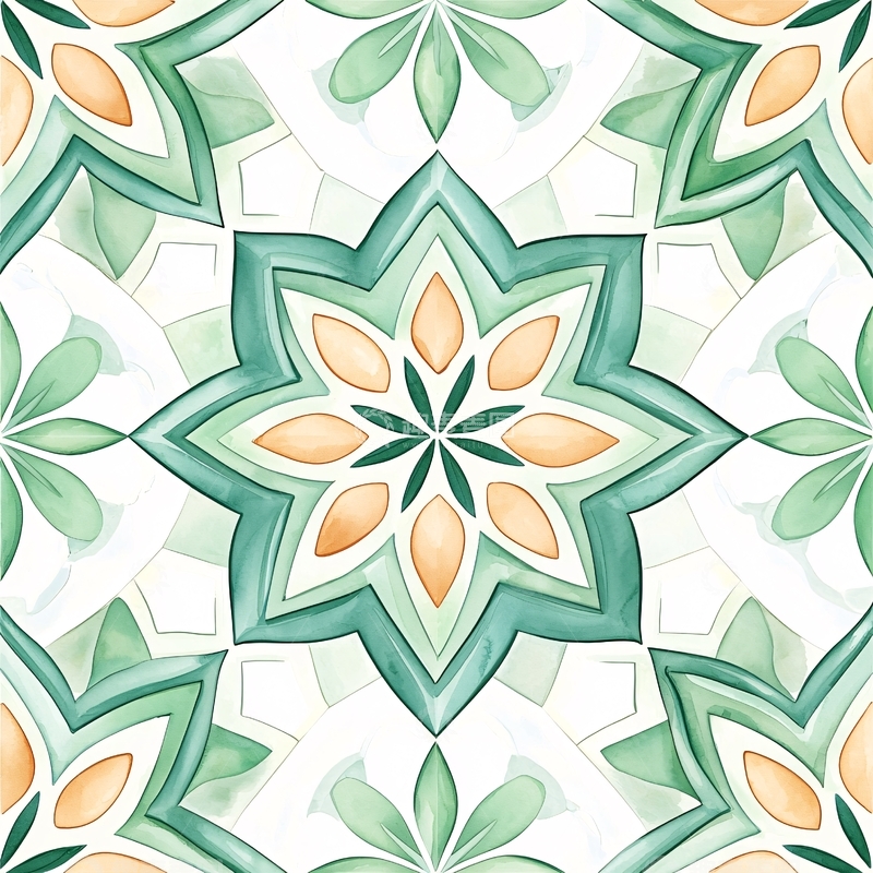 高清大图下载【趣麦麦图】绿色花朵对称图案