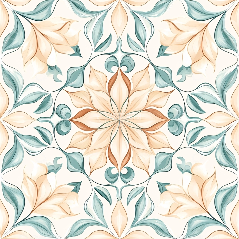 高清大图下载【趣麦麦图】米色和蓝色的花卉平铺图案