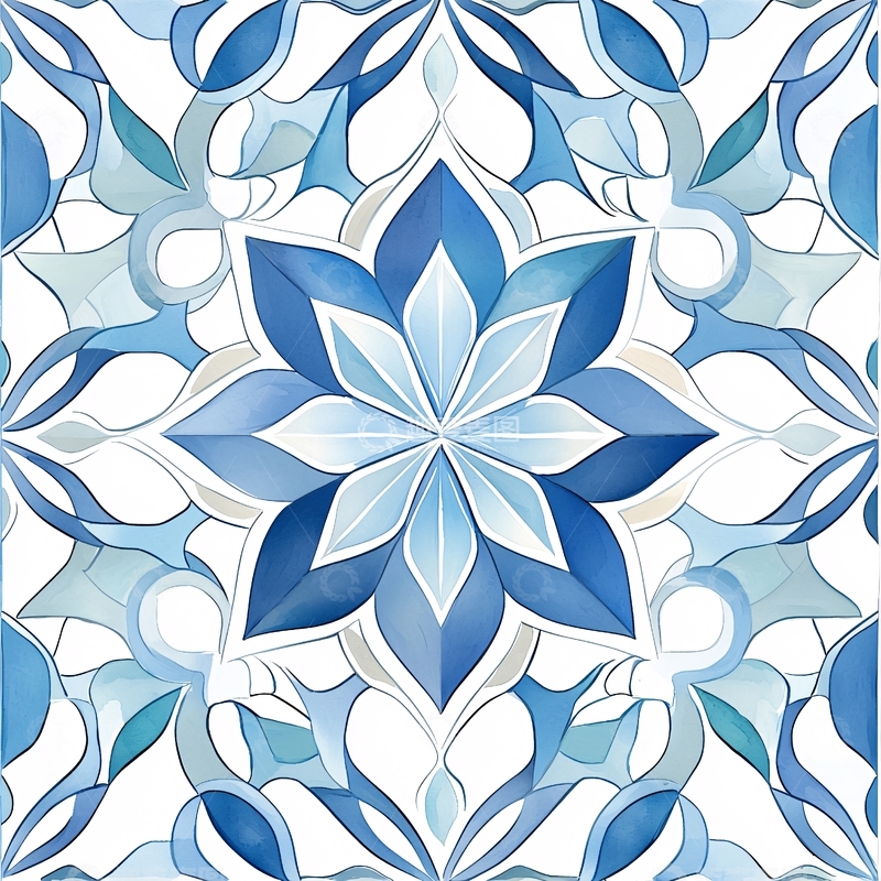 高清大图下载【趣麦麦图】蓝白花卉对称图案