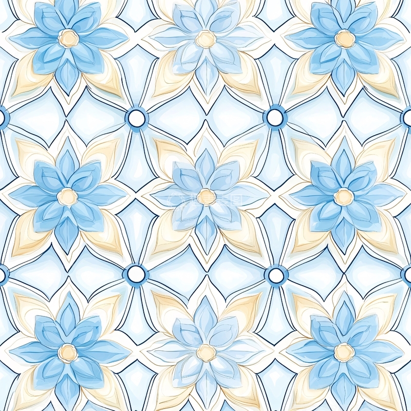 高清大图下载【趣麦麦图】蓝花几何排列