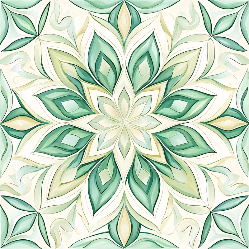 高清大图下载【趣麦麦图】绿叶对称花朵图案