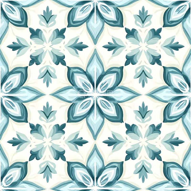 高清大图下载【趣麦麦图】蓝色花朵瓷砖图案