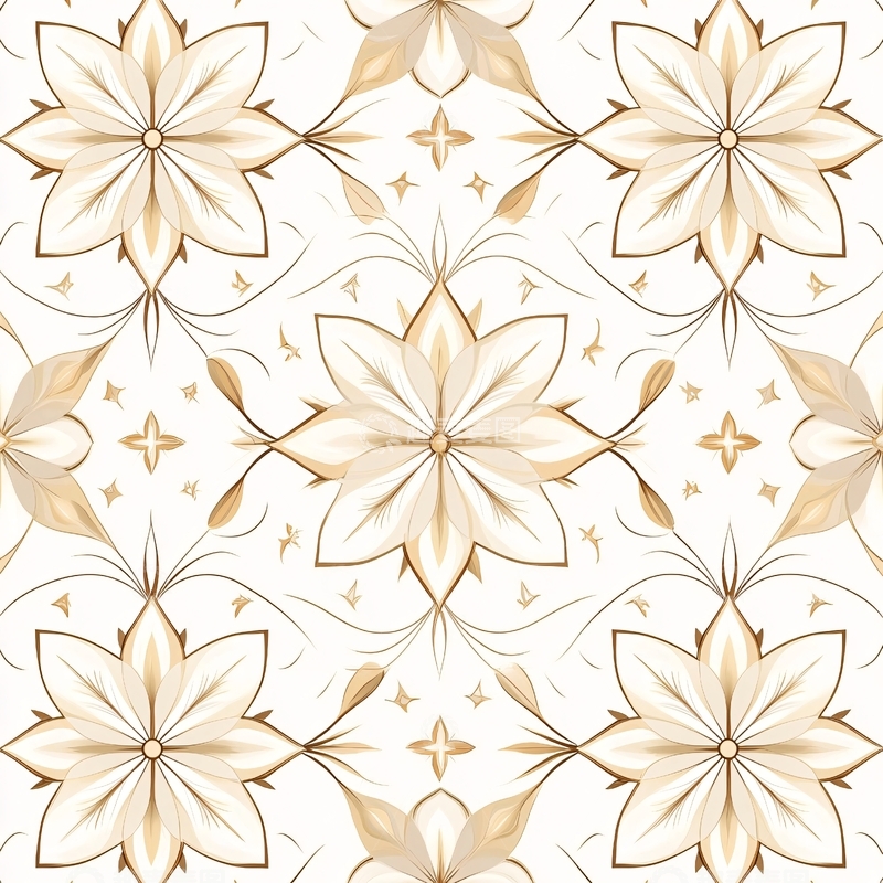 高清大图下载【趣麦麦图】金色花朵对称图案