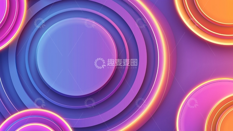 高清大图下载【趣麦麦图】彩色圆环堆叠渐变背景